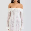 Sadie Vintage crèmekleurige mini-jurk met bloemenkant en blote schouders