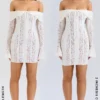 Sadie Vintage crèmekleurige mini-jurk met bloemenkant en blote schouders