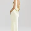 Safaira Buttermilk Satin Draped Cowl Neck Maxi Jurk
