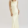 Safaira Buttermilk Satin Draped Cowl Neck Maxi Jurk
