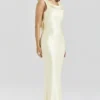 Safaira Buttermilk Satin Draped Cowl Neck Maxi Jurk