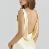 Safaira Buttermilk Satin Draped Cowl Neck Maxi Jurk