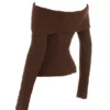Saffraan-chocoladekleurige zachte bouclé gebreide top