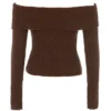 Saffraan-chocoladekleurige zachte bouclé gebreide top
