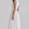 Safira witte midi-jurk van katoen met bloemenbroderie anglaise