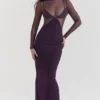 Safiya zwarte maxi-jurk met druivenprint