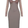 Safran Mocha Midi-jurk met korsetten