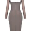 Safran Mocha Midi-jurk met korsetten