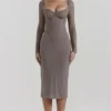 Safran Mocha Midi-jurk met korsetten