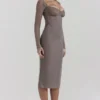 Safran Mocha Midi-jurk met korsetten
