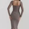 Safran Mocha Midi-jurk met korsetten