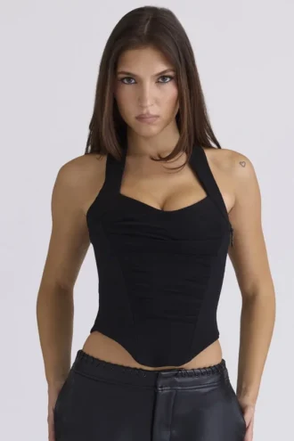 Sahar Zwart Vormgevend Halternek Korsetten Top