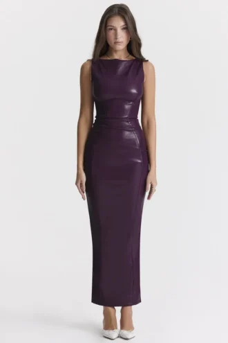 Sahara Merlot veganistische leren maxi-jurk