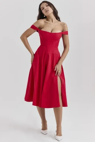 Saira Scarlet midi-zomerjurk
