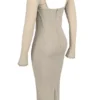 Saisha beige mesh midi-jurk met lange mouwen