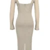 Saisha beige mesh midi-jurk met lange mouwen