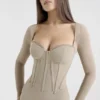 Saisha beige mesh midi-jurk met lange mouwen