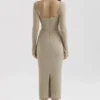 Saisha beige mesh midi-jurk met lange mouwen