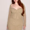 Saisha beige mesh midi-jurk met lange mouwen