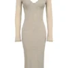 Saisha beige mesh midi-jurk met lange mouwen
