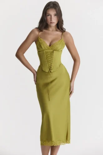 Salma Chartreuse satijnen slipjurk