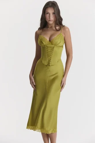 Salma Chartreuse satijnen slipjurk