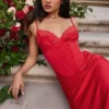 Salma rode roze satijnjurk