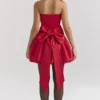 Salome Holly Red satijnen mini-jurk met afneembare strikken