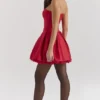 Salome Holly Red satijnen mini-jurk met afneembare strikken
