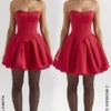Salome Holly Red satijnen mini-jurk met afneembare strikken