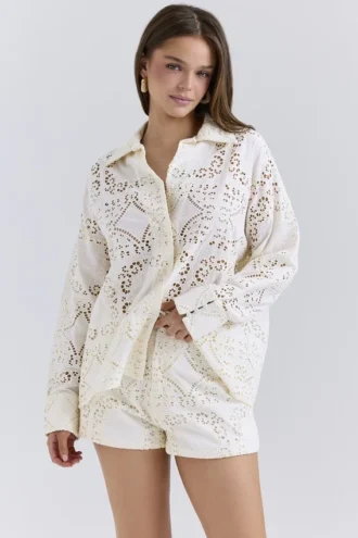 Samah wit katoen overhemd met broderie anglaise
