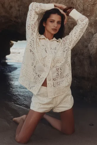 Samah wit katoen overhemd met broderie anglaise