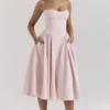Samaria Ballerina roze twill korset midi-jurk