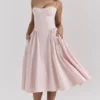 Samaria Ballerina roze twill korset midi-jurk