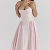 Samaria Ballerina roze twill korset midi-jurk