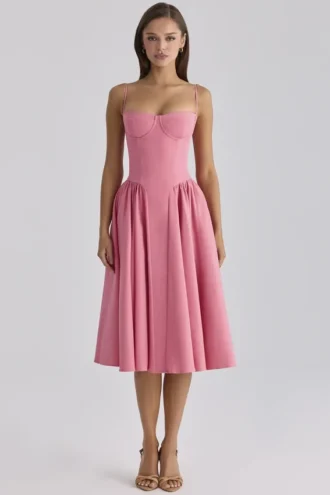 Samaria Midi-jurk met korset van katoenen twill in framboos