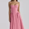 Samaria Midi-jurk met korset van katoenen twill in framboos
