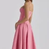 Samaria Midi-jurk met korset van katoenen twill in framboos