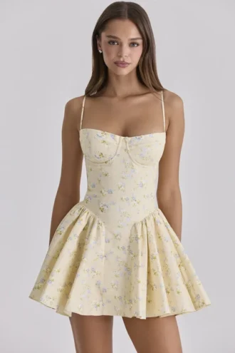 Samaria mini-korsetjurk van katoen met citroenbloemenprint