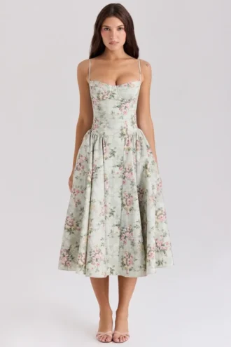 Samaria Sage katoenen midi-jurk met bloemenprint