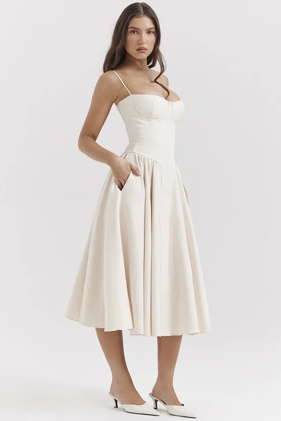 Samaria Vintage crèmekleurige korsetjurk voor de zomer