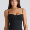 Samaria Zwarte stretch twill cup-korset top