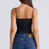 Samaria Zwarte stretch twill cup-korset top