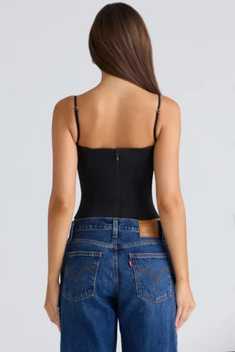 Samaria Zwarte stretch twill cup-korset top