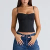 Samaria Zwarte stretch twill cup-korset top