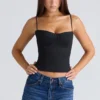 Samaria Zwarte stretch twill cup-korset top