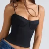 Samaria Zwarte stretch twill cup-korset top