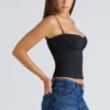 Samaria Zwarte stretch twill cup-korset top