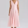 Samira Roze Chiffon Midi-jurk met knopen