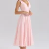 Samira Roze Chiffon Midi-jurk met knopen